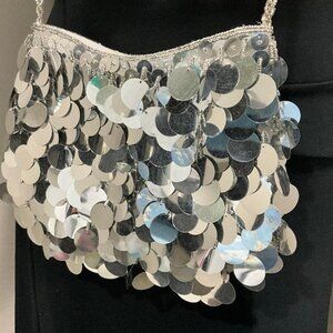 Robinson's silver large sequin crossbody bag adjustable chain NWOT